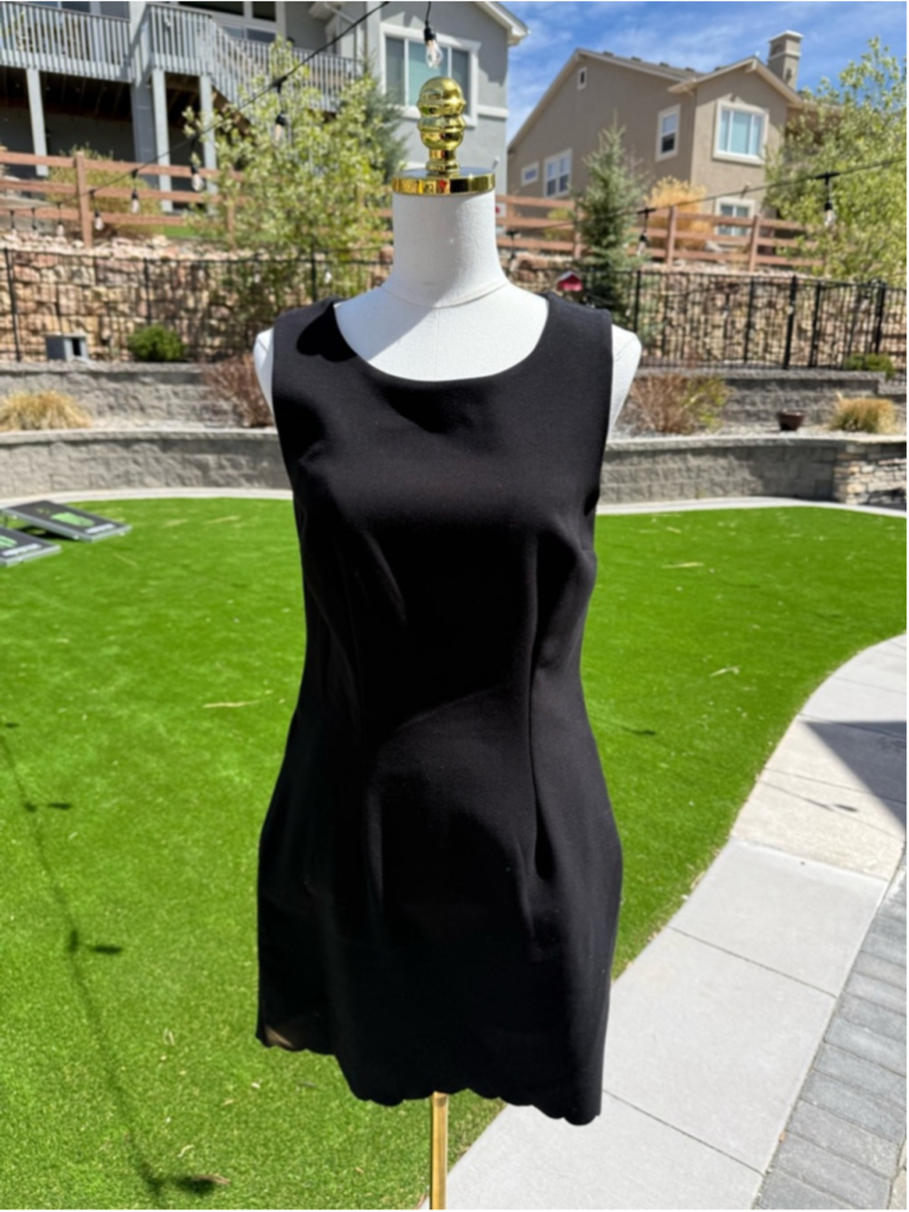 Merona Little Black Dress M | Sleeveless Scalloped Cocktail LBD | Classic